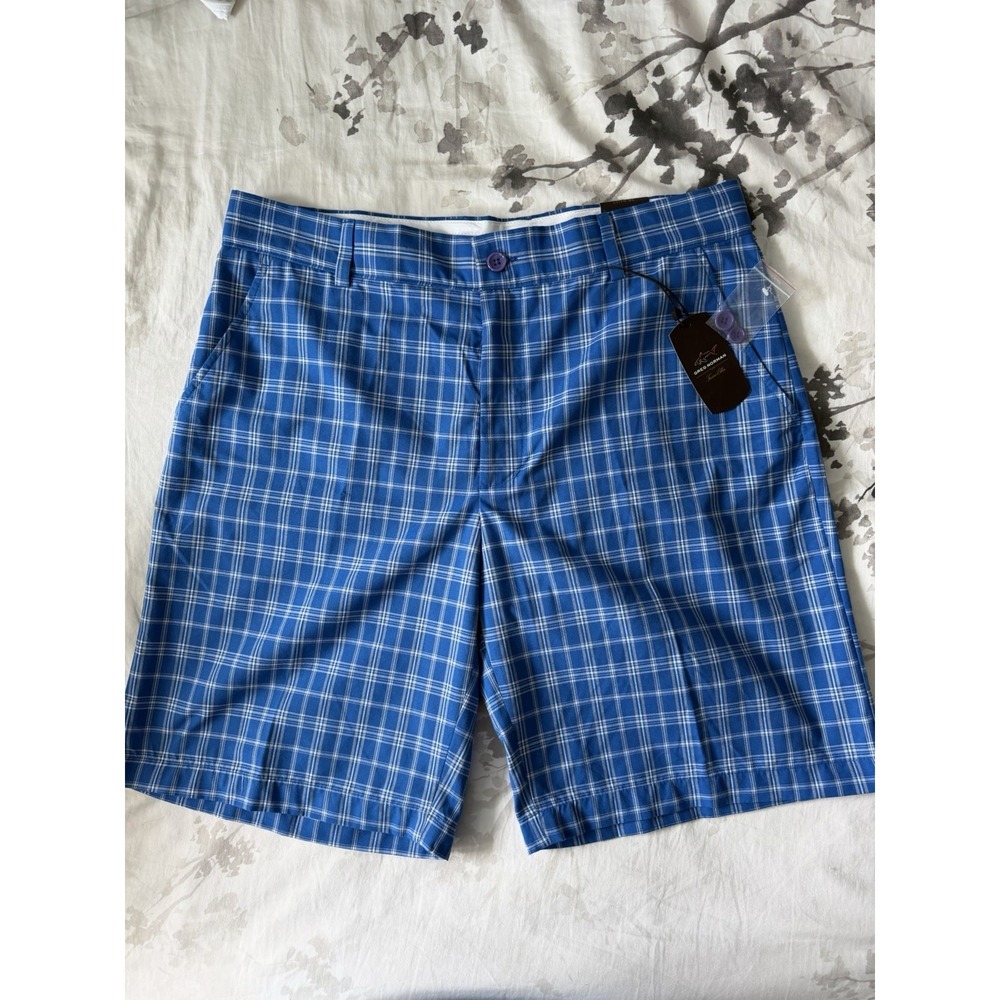 NWT Greg Norman Tasso Elba Luxury Summer Golf Shorts Tech Plaid Check NEW 36 XL